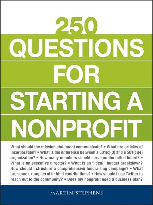 Title details for 250 Questions for Starting a Nonprofit by Martin Stephens - Wait list
